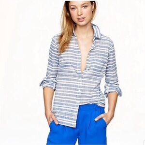 J. Crew Blue and White Stripe Boy Shirt Long Sleeve Button Up Cotton